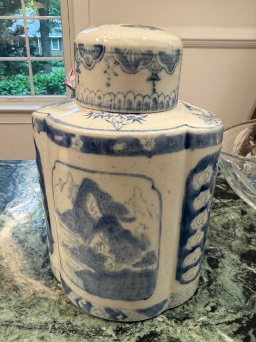 Vintage Blue White Chinoiserie Ginger Jar Porcelain Lidded Temple Jar Decor